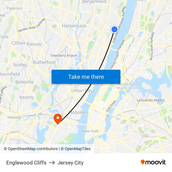 Englewood Cliffs to Jersey City map