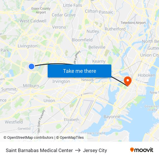 Saint Barnabas Medical Center to Jersey City map