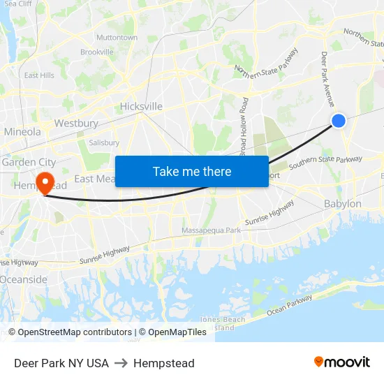 Deer Park NY USA to Hempstead map