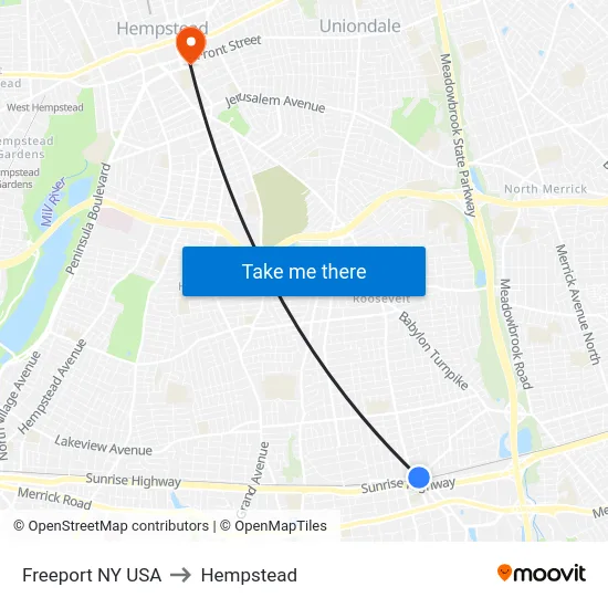 Freeport NY USA to Hempstead map