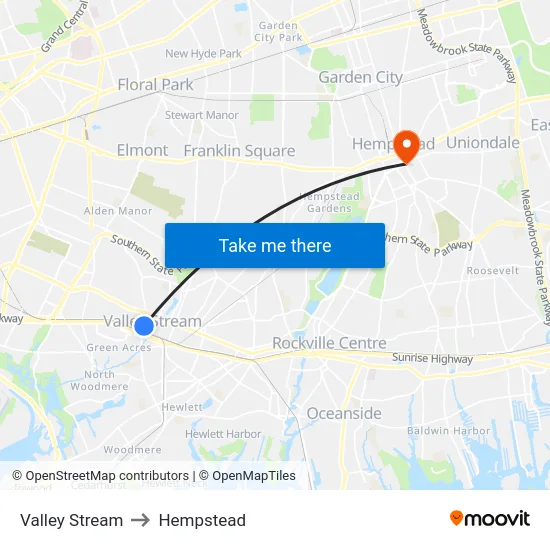 Valley Stream to Hempstead map