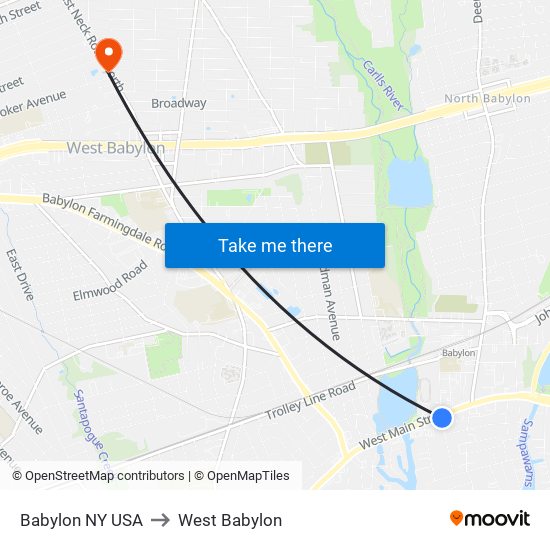 Babylon NY USA to West Babylon map