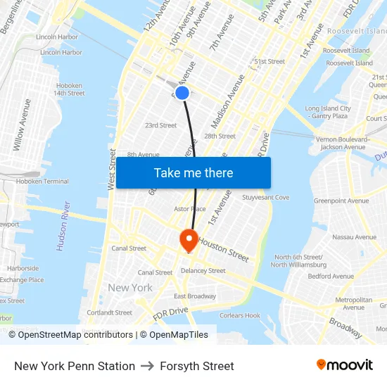 New York Penn Station to Forsyth Street map