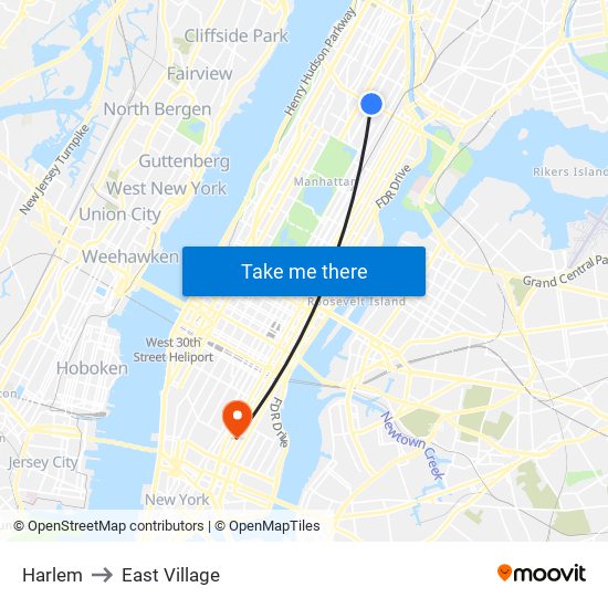 Harlem to East Village map