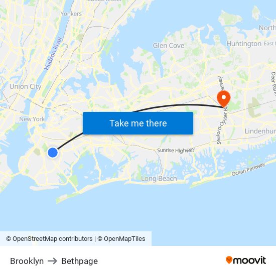 Brooklyn to Bethpage map