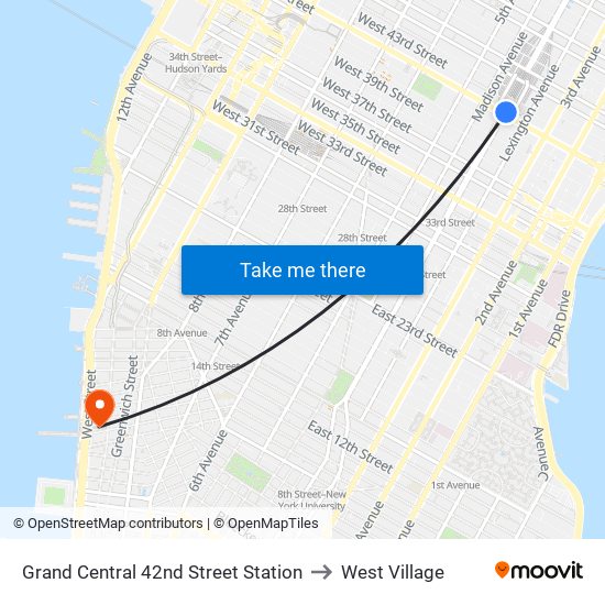 Grand Central 42nd Street Station to West Village map
