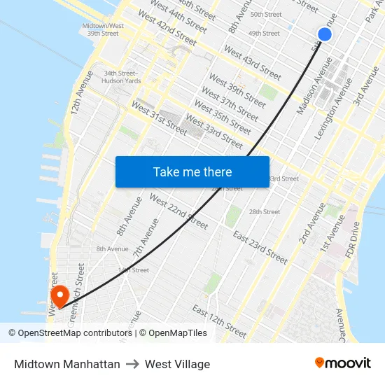 Midtown Manhattan to West Village map