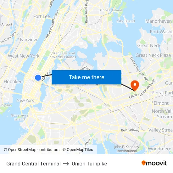 Grand Central Terminal to Union Turnpike map