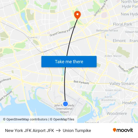New York JFK Airport JFK to Union Turnpike map