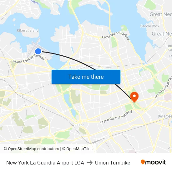 New York La Guardia Airport LGA to Union Turnpike map