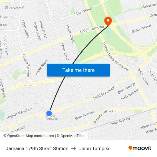 Jamaica 179th Street Station to Union Turnpike map