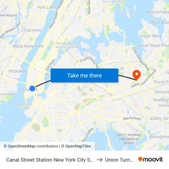Canal Street Station New York City Subway to Union Turnpike map