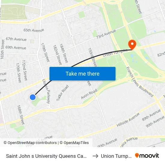 Saint John s University Queens Campus to Union Turnpike map