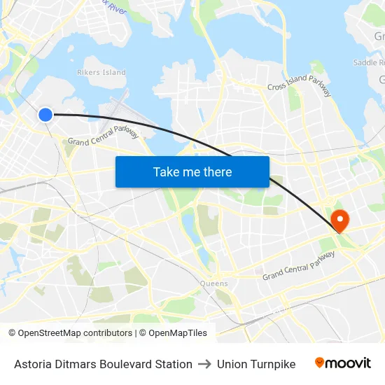 Astoria Ditmars Boulevard Station to Union Turnpike map