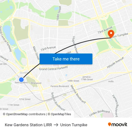Kew Gardens Station LIRR to Union Turnpike map
