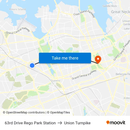 63rd Drive Rego Park Station to Union Turnpike map