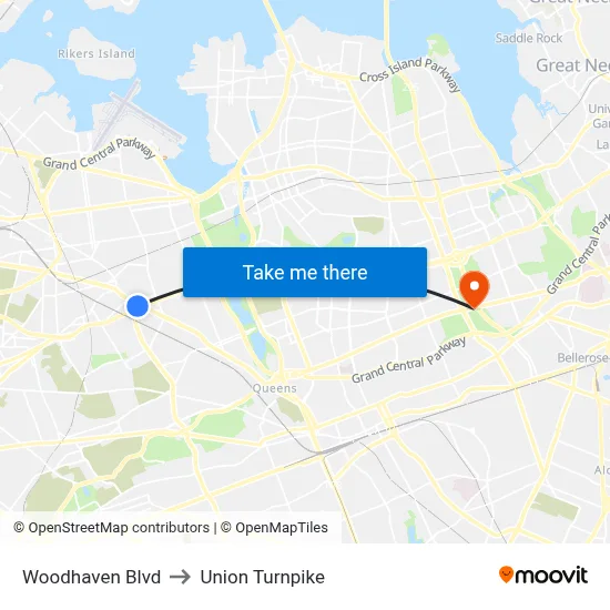Woodhaven Blvd to Union Turnpike map