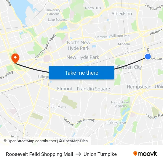 Roosevelt Feild Shopping Mall, 630 Old Country Rd to Union Turnpike map