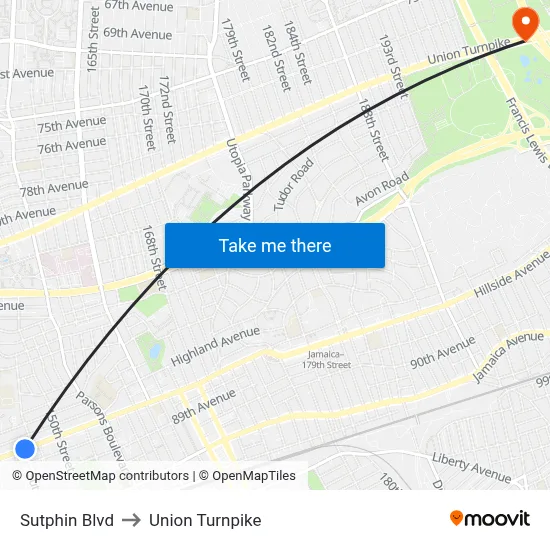 Sutphin Blvd, Jamaica, NY 11435 to Union Turnpike map