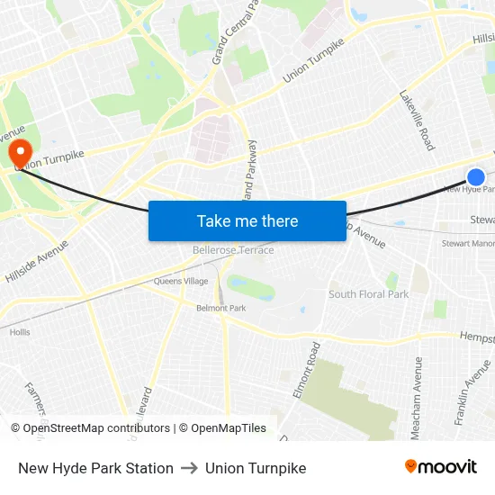New Hyde Park Station to Union Turnpike map