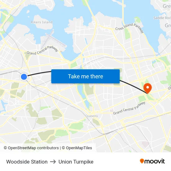 Woodside Station to Union Turnpike map