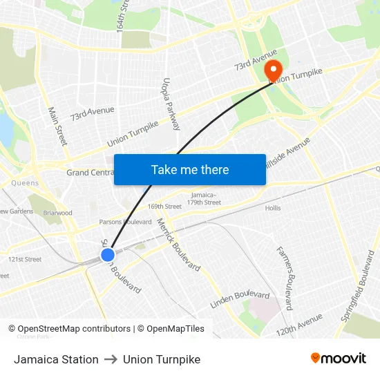 Jamaica Station to Union Turnpike map