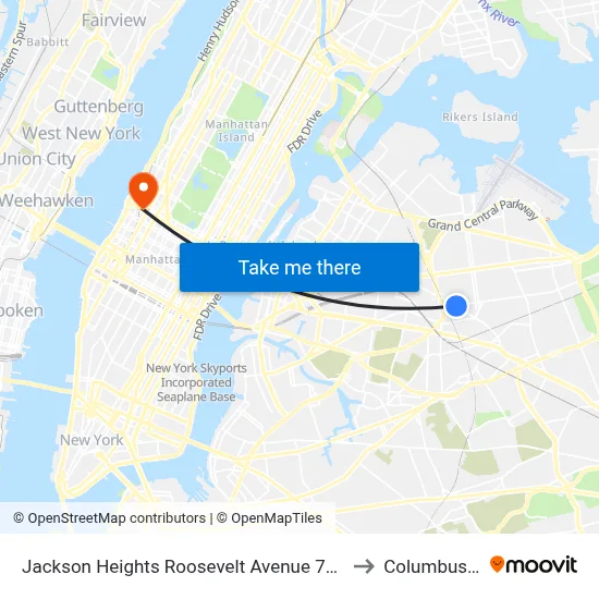Jackson Heights Roosevelt Avenue 74th Street Station to Columbus Circle map