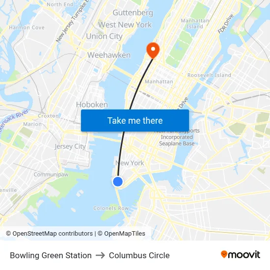 Bowling Green Station to Columbus Circle map