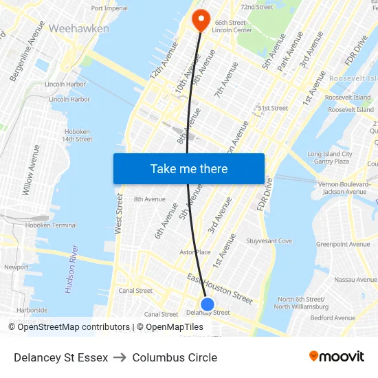 Delancey St Essex to Columbus Circle map