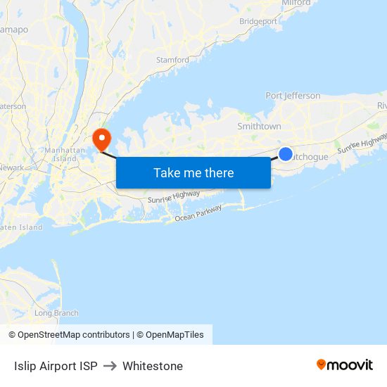 Islip Airport ISP to Whitestone map