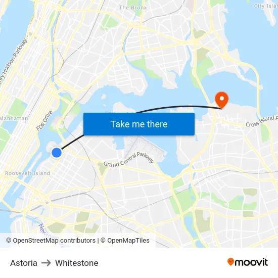 Astoria to Whitestone map