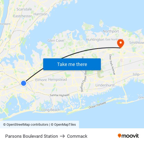 Parsons Boulevard Station to Commack map