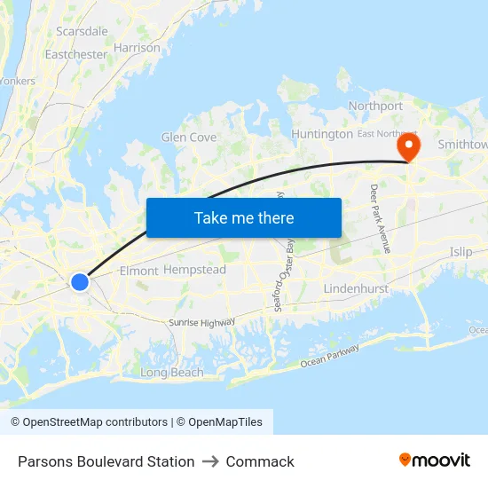 Parsons Boulevard Station to Commack map