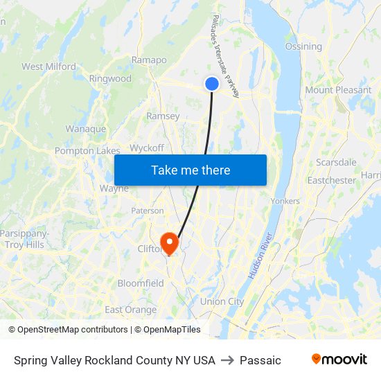 Spring Valley Rockland County NY USA to Passaic map