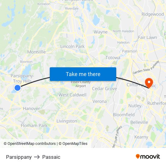 Parsippany to Passaic map