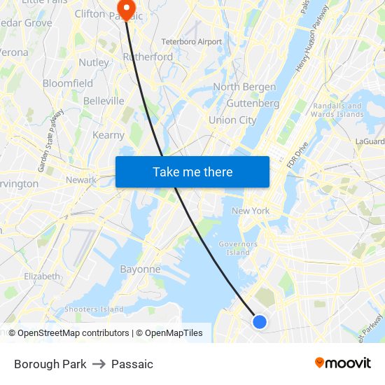 Borough Park to Passaic map