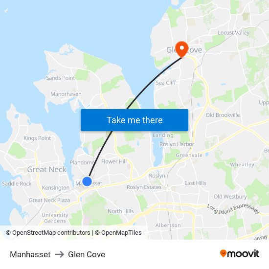 Manhasset to Glen Cove map