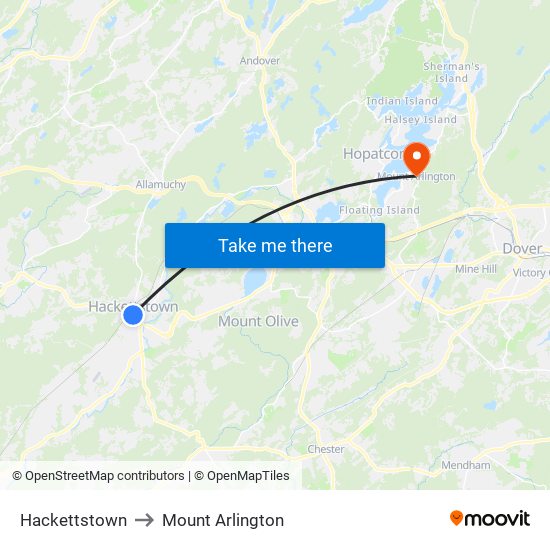 Hackettstown to Mount Arlington map