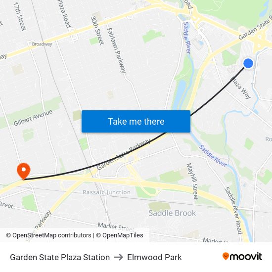 Garden State Plaza Station to Elmwood Park map