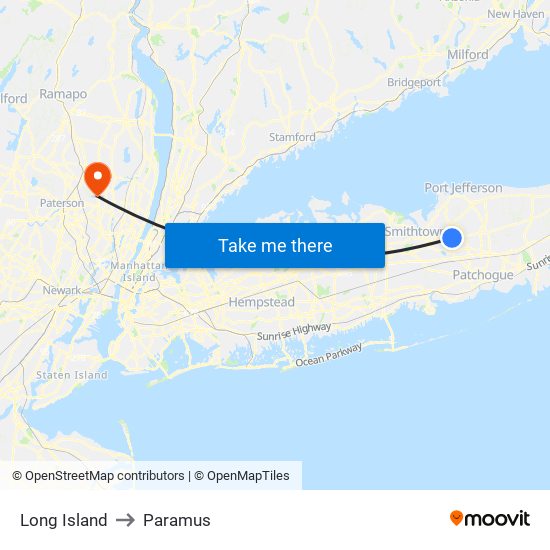 Long Island to Paramus map