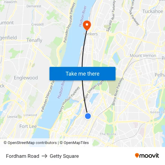 Fordham Road to Getty Square map