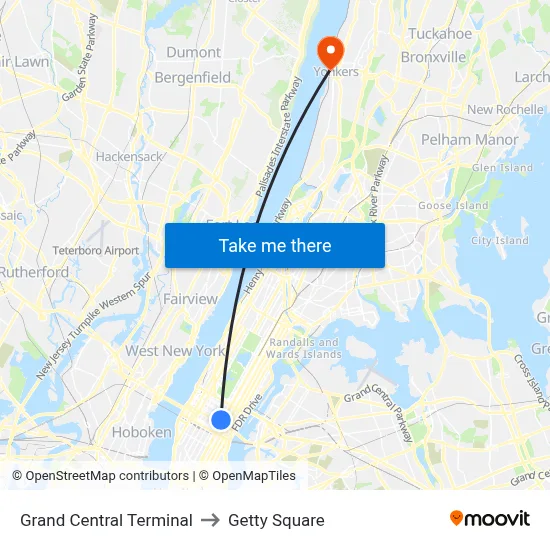 Grand Central Terminal to Getty Square map