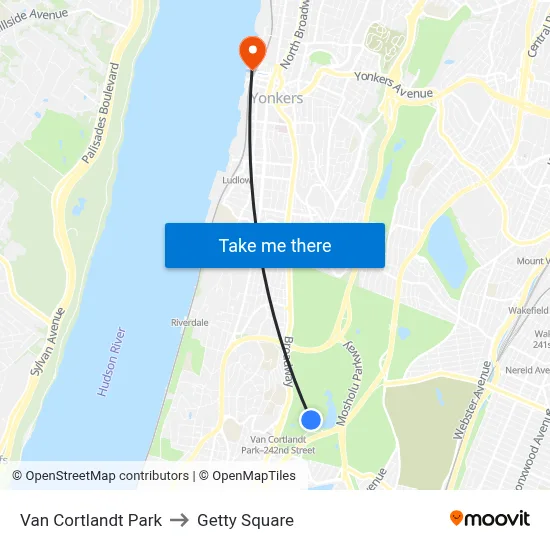 Van Cortlandt Park to Getty Square map