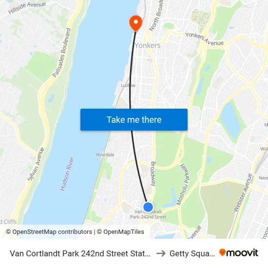 Van Cortlandt Park 242nd Street Station to Getty Square map