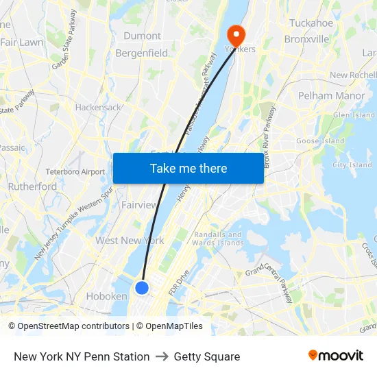 New York NY Penn Station to Getty Square map