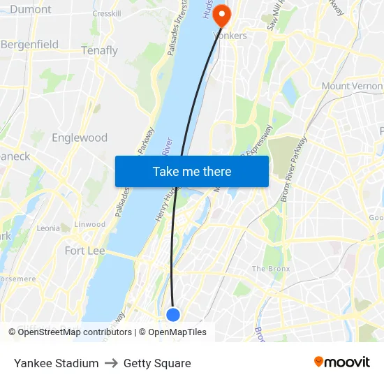 Yankee Stadium to Getty Square map