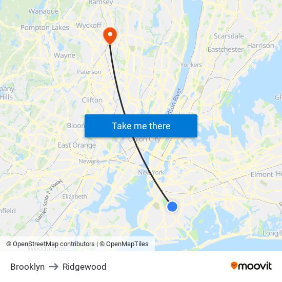 Brooklyn to Ridgewood map