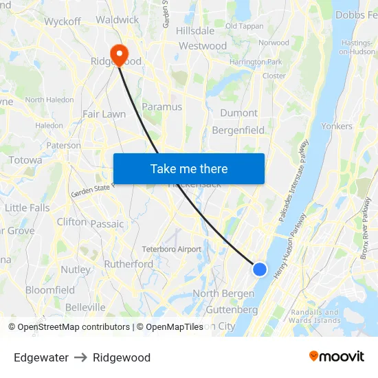 Edgewater to Ridgewood map