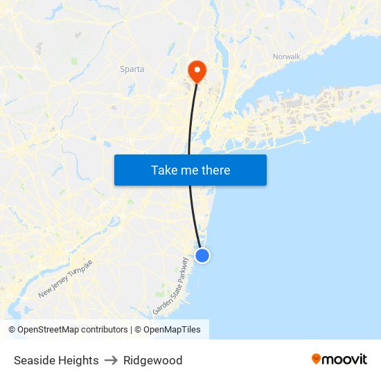 Seaside Heights to Ridgewood map