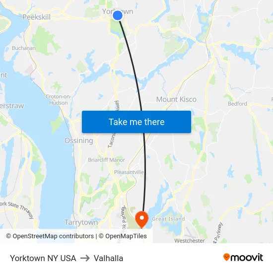 Yorktown NY USA to Valhalla map